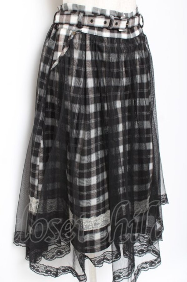 画像3: axes femme POETIQUE / チュール重ねチェックスカート M 黒 Y-26-01-07-192-AX-SK-SZ-ZY (3)