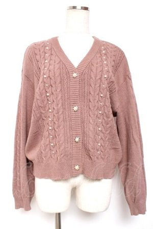 画像: axes femme / パール×ケーブルニットカーデ F モカ Y-26-01-09-034-AX-TO-SZ-ZY