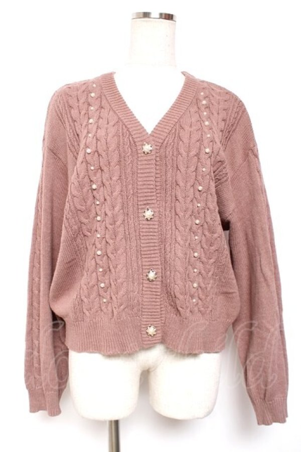 画像1: axes femme / パール×ケーブルニットカーデ F モカ Y-26-01-09-034-AX-TO-SZ-ZY (1)