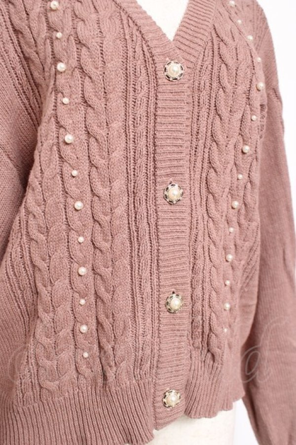 画像3: axes femme / パール×ケーブルニットカーデ F モカ Y-26-01-09-034-AX-TO-SZ-ZY (3)