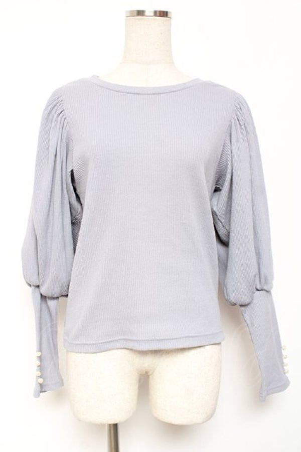 画像1: axes femme POETIQUE / ボリューム袖リブカット M サックス Y-26-01-09-035-AX-TO-SZ-ZY (1)