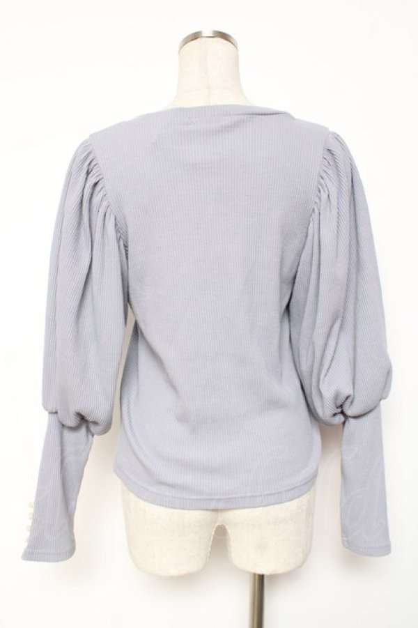 画像2: axes femme POETIQUE / ボリューム袖リブカット M サックス Y-26-01-09-035-AX-TO-SZ-ZY (2)