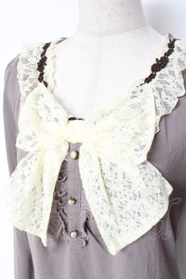 画像3: axes femme / BIGレースリボンプルオーバー M グレー Y-26-01-09-040-AX-TO-SZ-ZY (3)