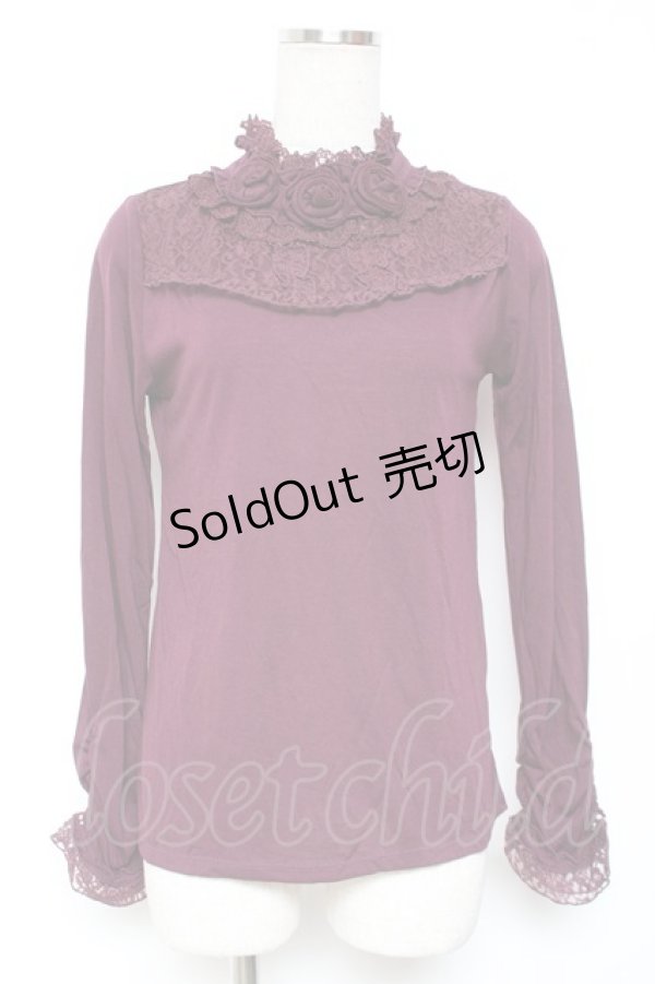 画像1: axes femme / 薔薇コサージュ付きタートル M ワイン Y-26-01-09-043-AX-TO-SZ-ZY (1)