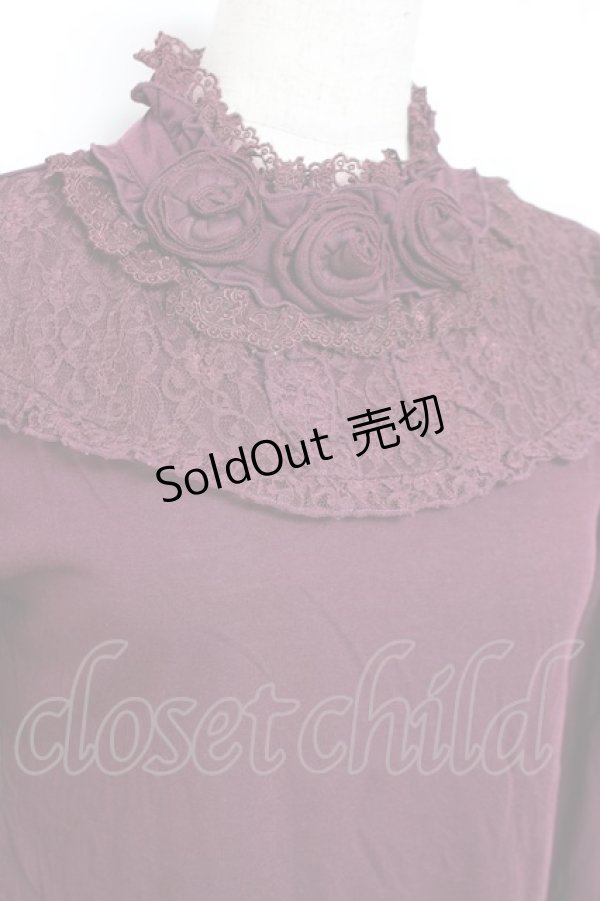 画像3: axes femme / 薔薇コサージュ付きタートル M ワイン Y-26-01-09-043-AX-TO-SZ-ZY (3)