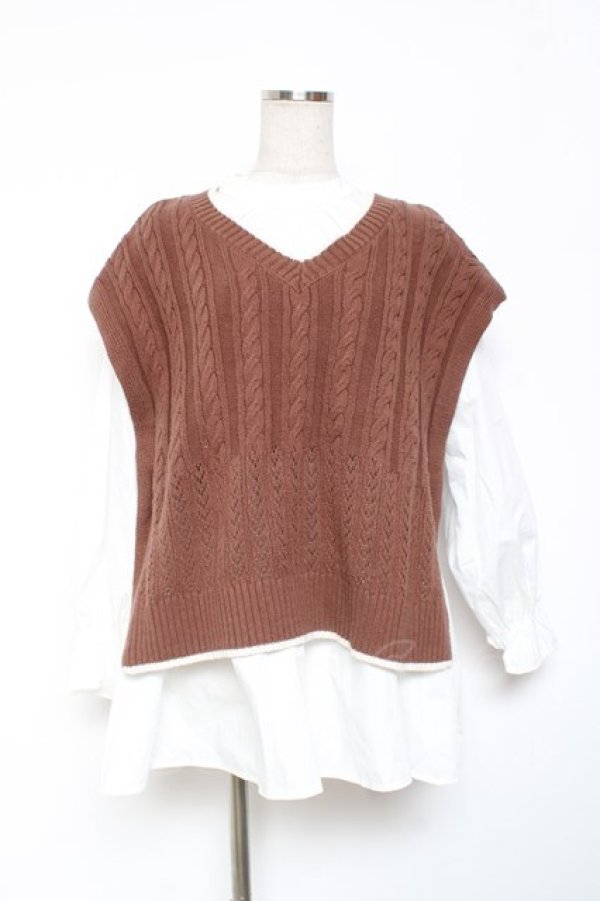 画像1: axes femme / ニットベストアンサンブル F 茶 Y-26-01-09-047-AX-TO-SZ-ZY (1)