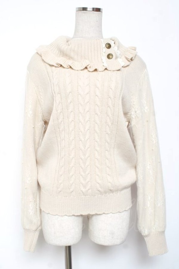 画像1: axes femme / 釦付き袖レースニットプルオーバー M 生成り Y-26-01-09-053-AX-TO-SZ-ZY (1)