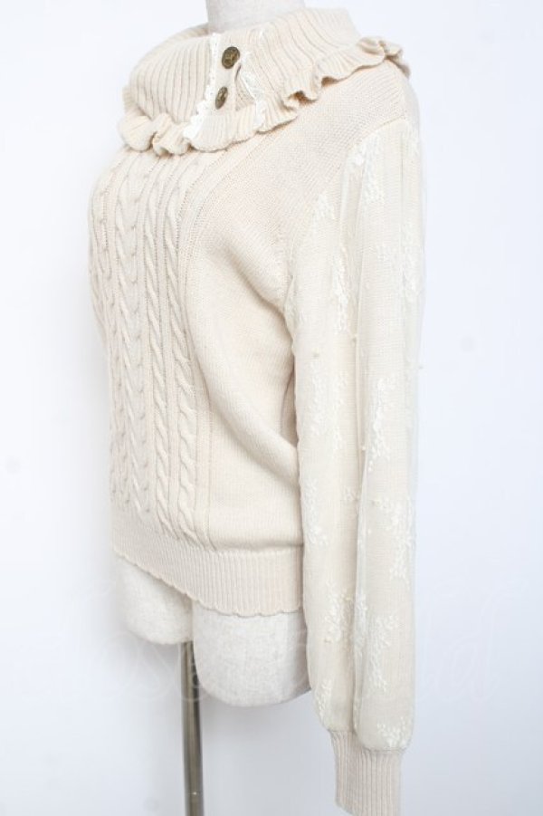 画像2: axes femme / 釦付き袖レースニットプルオーバー M 生成り Y-26-01-09-053-AX-TO-SZ-ZY (2)