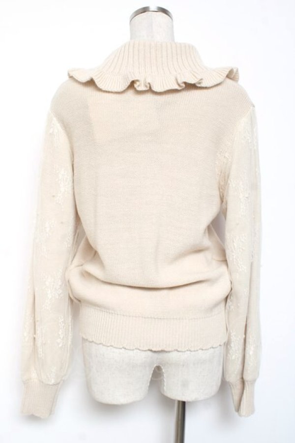 画像3: axes femme / 釦付き袖レースニットプルオーバー M 生成り Y-26-01-09-053-AX-TO-SZ-ZY (3)