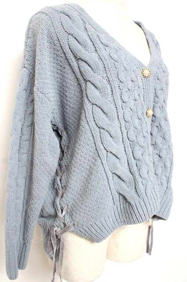 画像3: axes femme / サイドレースアップニットカーディガン M サックス Y-26-01-09-055-AX-TO-SZ-ZY (3)