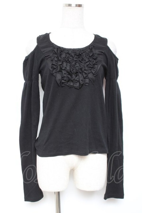 画像1: BPN / フリル肩開きカットソー M 黒 Y-26-01-09-061-GO-TO-SZ-ZY (1)