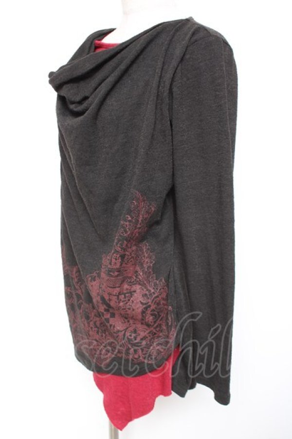 画像2: ALGONQUINS / ドレープレイヤードトップス F 黒×赤 Y-26-01-09-062-AL-TO-SZ-ZY (2)