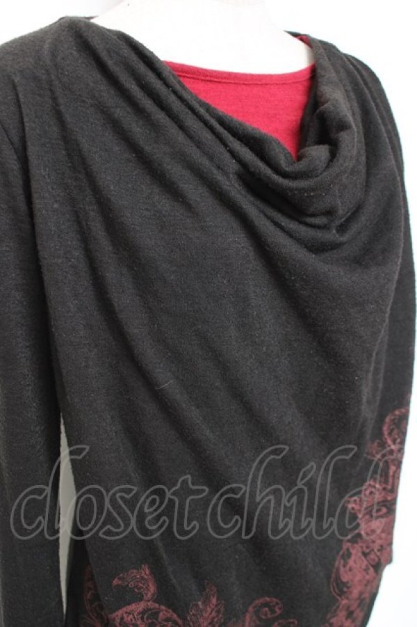 画像4: ALGONQUINS / ドレープレイヤードトップス F 黒×赤 Y-26-01-09-062-AL-TO-SZ-ZY (4)