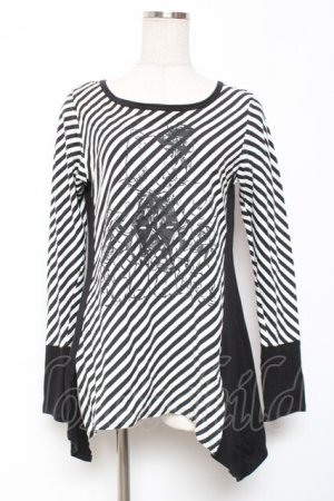 画像: ALGONQUINS / ぬいぐるみptボーダーカットソー F 白×黒 Y-26-01-09-065-AL-TO-SZ-ZY