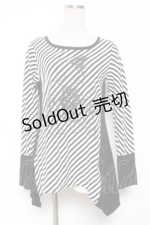 画像: ALGONQUINS / ぬいぐるみptボーダーカットソー F 白×黒 Y-26-01-09-065-AL-TO-SZ-ZY