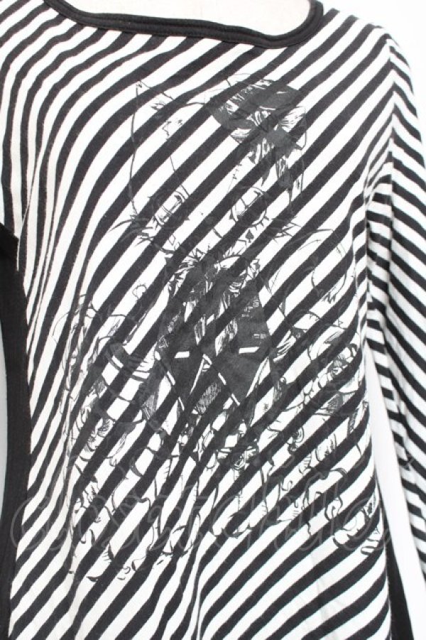 画像3: ALGONQUINS / ぬいぐるみptボーダーカットソー F 白×黒 Y-26-01-09-065-AL-TO-SZ-ZY (3)