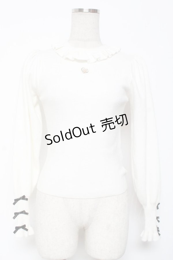 画像1: evelyn / 袖リボンリブニット  白 Y-26-01-09-071-LO-TO-SZ-ZY (1)