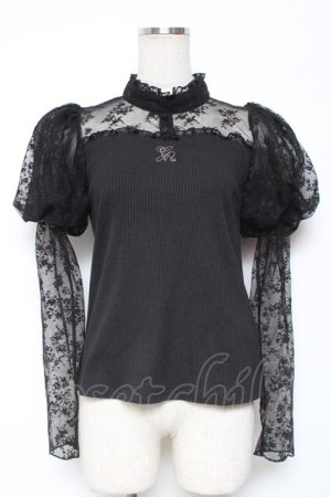 画像: evelyn / ロゴ刺繍リブトップス  黒 Y-26-01-09-073-LO-TO-SZ-ZY