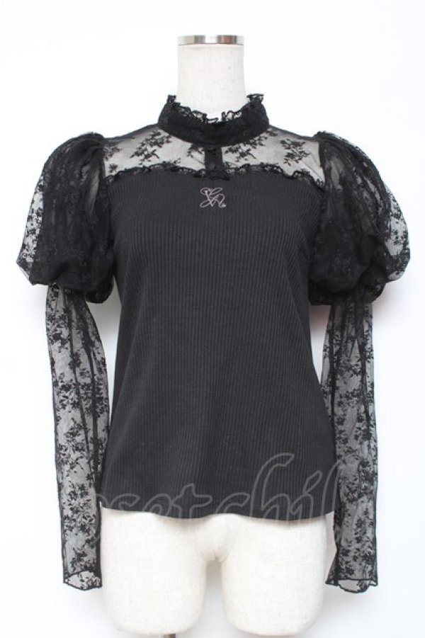 画像1: evelyn / ロゴ刺繍リブトップス  黒 Y-26-01-09-073-LO-TO-SZ-ZY (1)