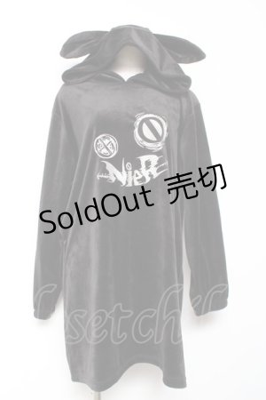 画像: NieR Clothing / うさ耳フード付ロングパーカーワンピース  黒 Y-26-01-09-075-PU-OP-SZ-ZY