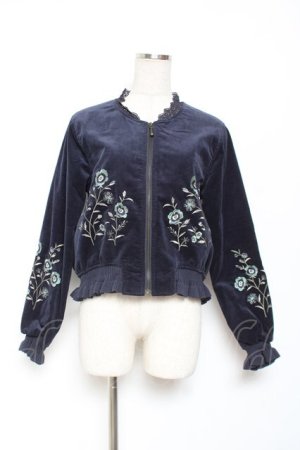 画像: axes femme / 刺繍入りコールテンブルゾン M 紺 Y-26-01-09-094-AX-JA-SZ-ZY