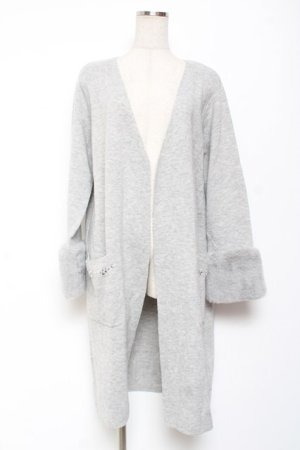 画像: axes femme / ファー袖ロングニットカーデ M グレー Y-26-01-09-100-AX-TO-AS-ZY