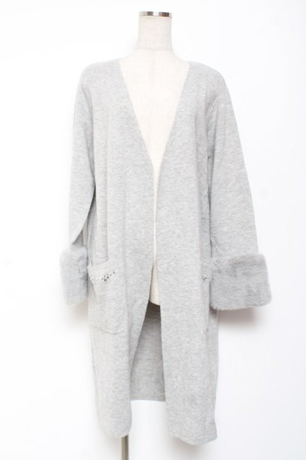 画像1: axes femme / ファー袖ロングニットカーデ M グレー Y-26-01-09-100-AX-TO-AS-ZY (1)