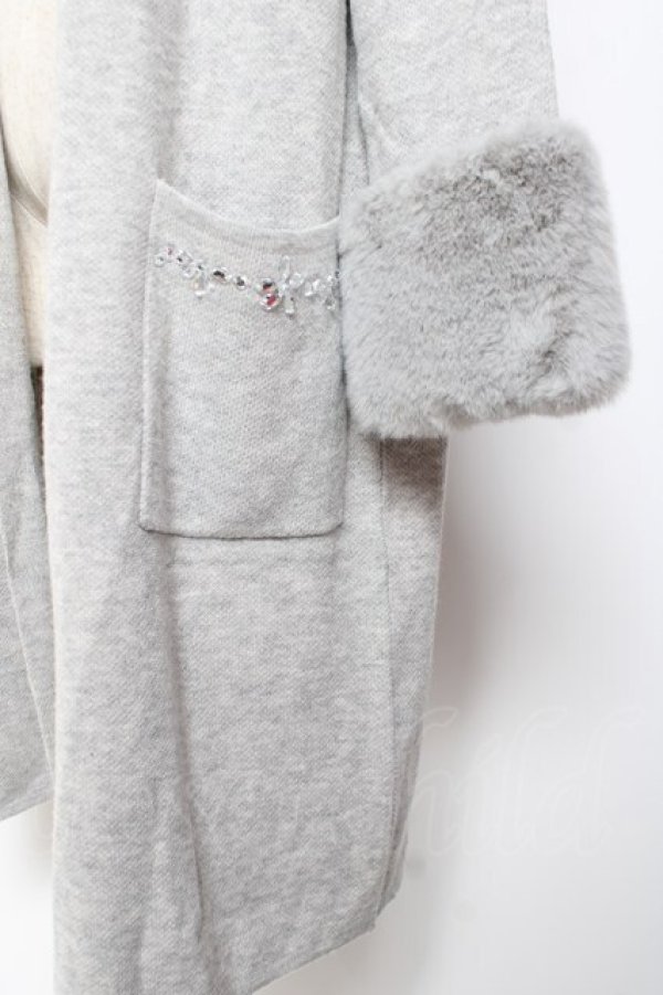 画像3: axes femme / ファー袖ロングニットカーデ M グレー Y-26-01-09-100-AX-TO-AS-ZY (3)