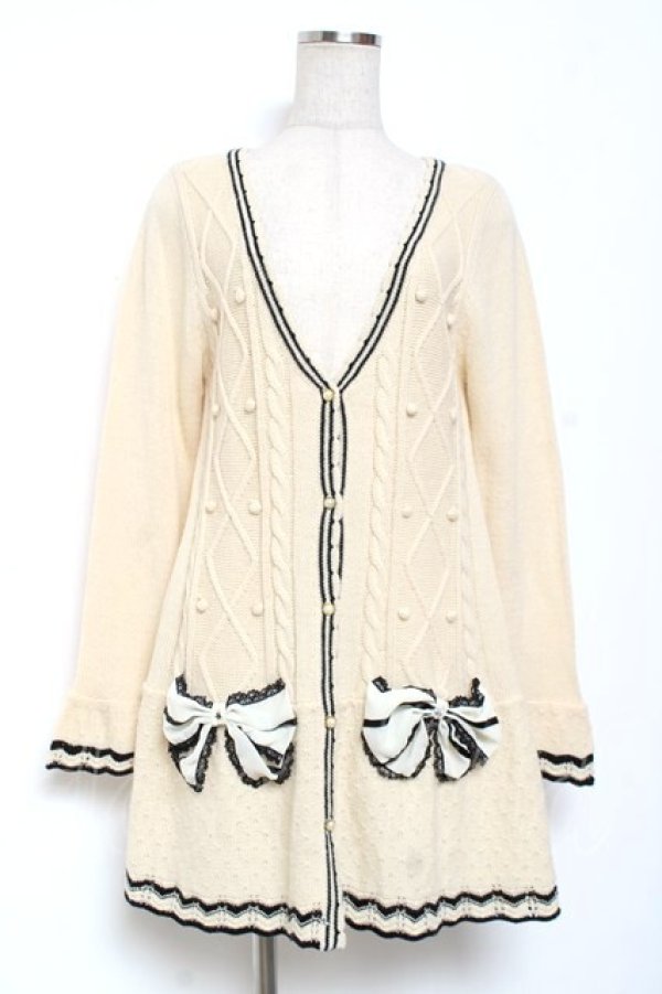 画像1: axes femme / シフォンリボンロングカーディガン M 生成り Y-26-01-09-101-AX-TO-SZ-ZY (1)