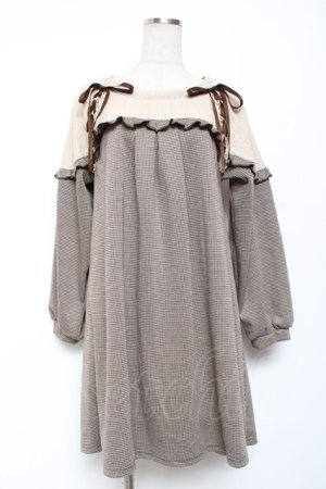 画像: axes femme / ヨーク切替千鳥柄カットチュニ M 茶 Y-26-01-09-102-AX-OP-SZ-ZY