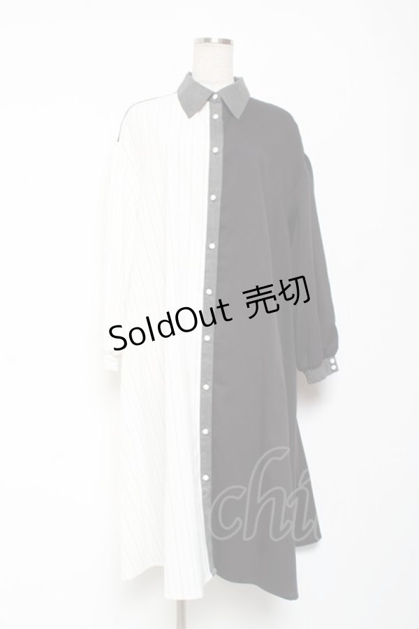 画像1: axes femme / ストライプ配色切替シャツワンピース F 黒 Y-26-01-09-107-AX-OP-SZ-ZY (1)