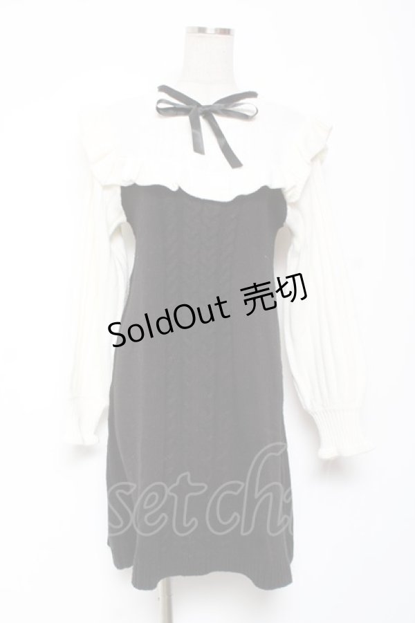 画像1: axes femme / リボン付きフリルニットワンピース F 黒 Y-26-01-09-108-AX-OP-SZ-ZY (1)