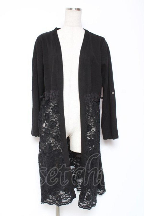 画像1: axes femme / レース切り替えロングカーデ M 黒 Y-26-01-09-110-AX-TO-SZ-ZY (1)