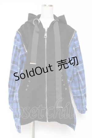 画像: IRO+IRO / ポチェックくしゅくしゅパーカー M 青 Y-26-01-09-113-LO-TO-SZ-ZY