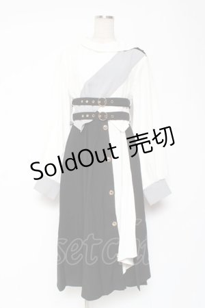 画像: IRO+IRO / 配色×変形アシンメトリーモードシャツワンピース M 白×黒 Y-26-01-09-114-LO-OP-SZ-ZY