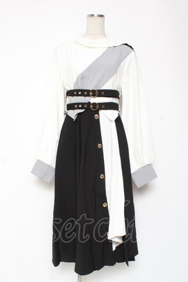 画像1: IRO+IRO / 配色×変形アシンメトリーモードシャツワンピース M 白×黒 Y-26-01-09-114-LO-OP-SZ-ZY (1)