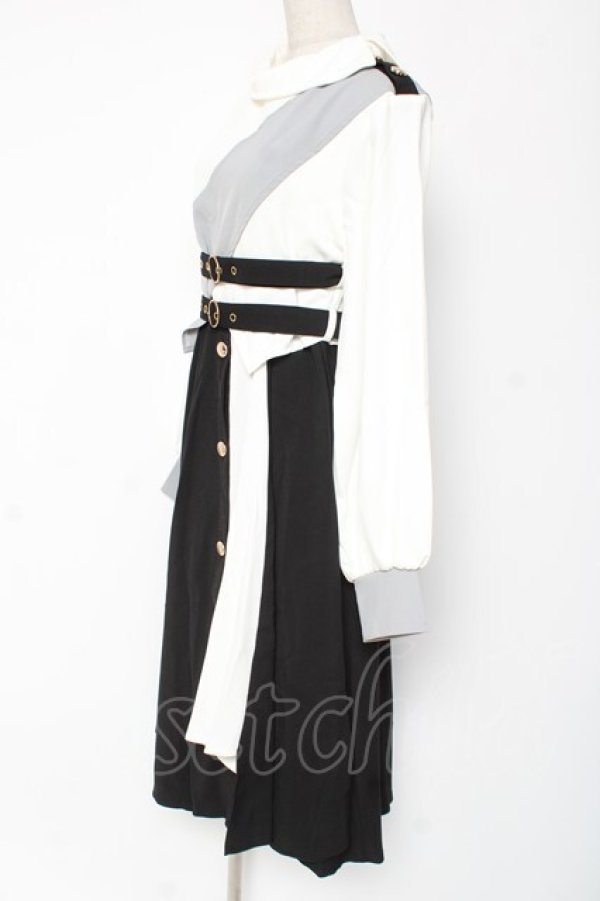 画像2: IRO+IRO / 配色×変形アシンメトリーモードシャツワンピース M 白×黒 Y-26-01-09-114-LO-OP-SZ-ZY (2)