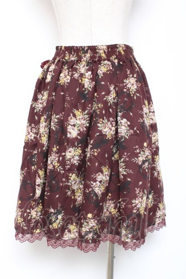 画像2: axes femme / フラワーモチーフスカート  ワイン Y-26-01-09-124-AX-SK-SZ-ZY (2)