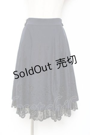 画像: axes femme / リボン付パネル刺繍スカート M 紺 Y-26-01-09-135-AX-SK-SZ-ZY