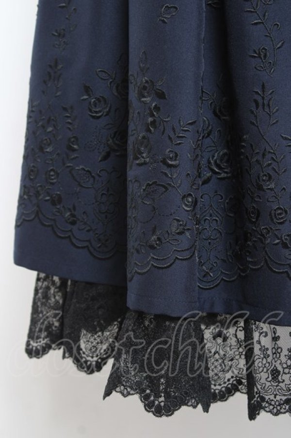 画像4: axes femme / リボン付パネル刺繍スカート M 紺 Y-26-01-09-135-AX-SK-SZ-ZY (4)