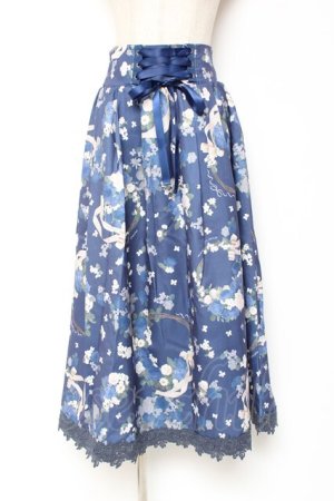 画像: axes femme / ローズリース柄スカート F 紺 Y-26-01-09-142-AX-SK-SZ-ZY