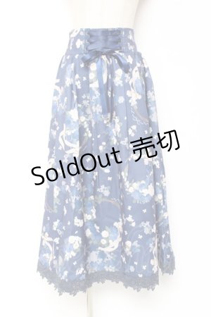 画像: axes femme / ローズリース柄スカート F 紺 Y-26-01-09-142-AX-SK-SZ-ZI