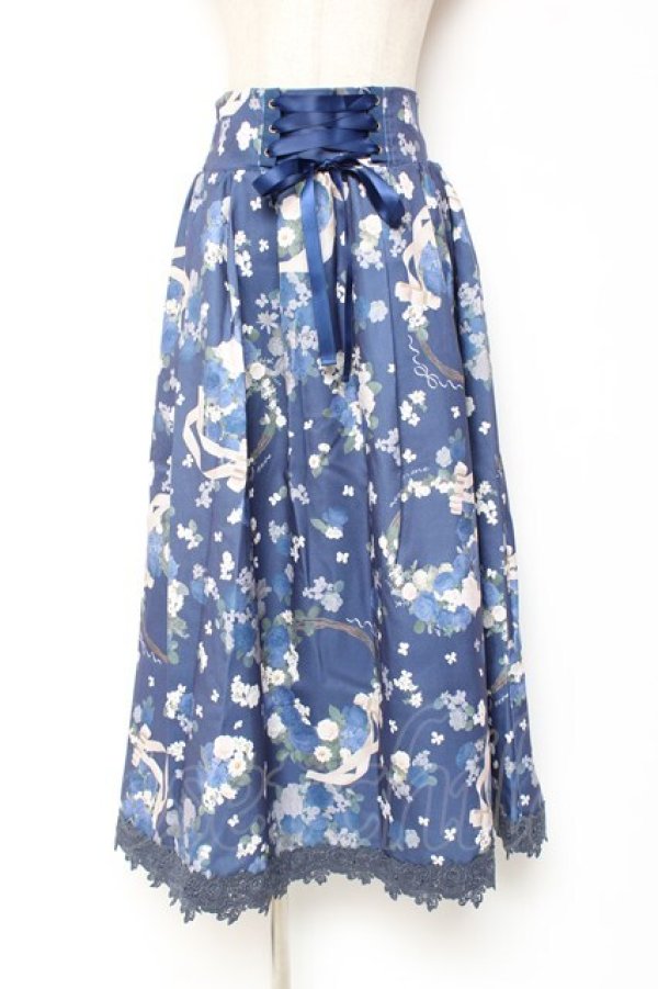 画像1: axes femme / ローズリース柄スカート F 紺 Y-26-01-09-142-AX-SK-SZ-ZY (1)