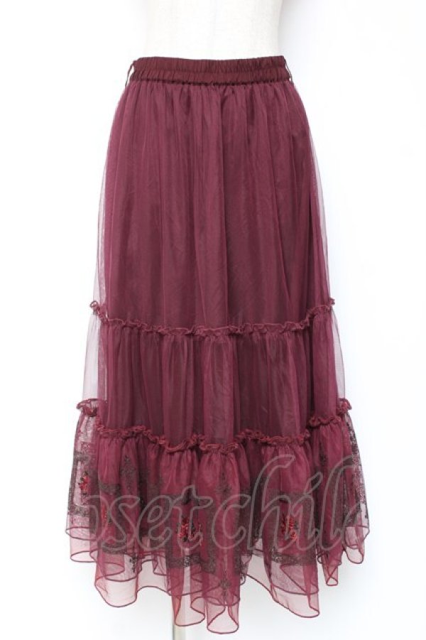 画像1: axes femme / 額縁刺繍チュールスカート F ワイン Y-26-01-09-148-AX-SK-SZ-ZY (1)