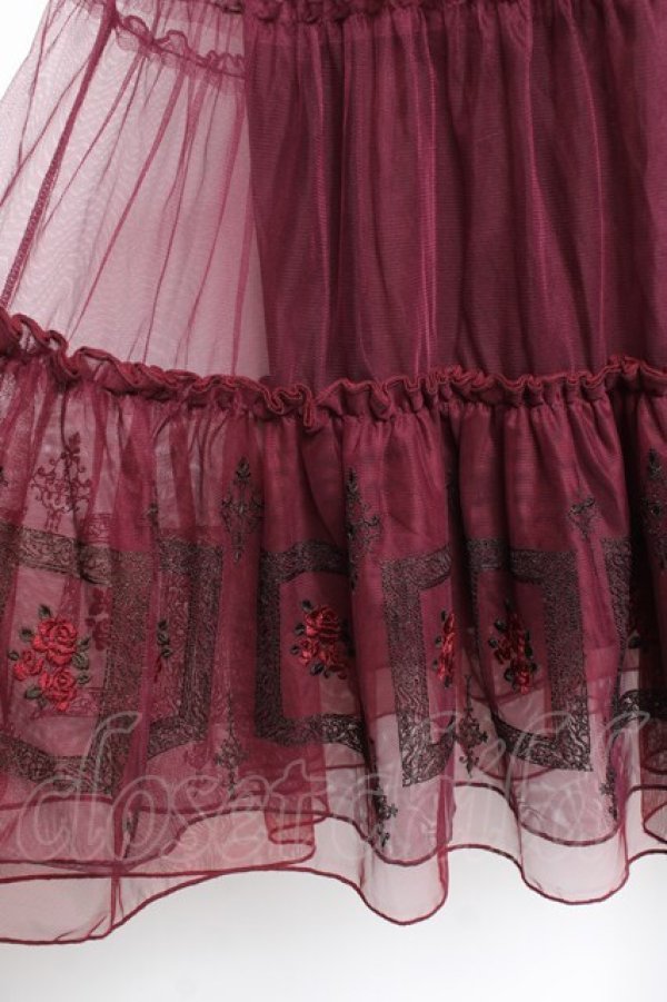 画像3: axes femme / 額縁刺繍チュールスカート F ワイン Y-26-01-09-148-AX-SK-SZ-ZY (3)