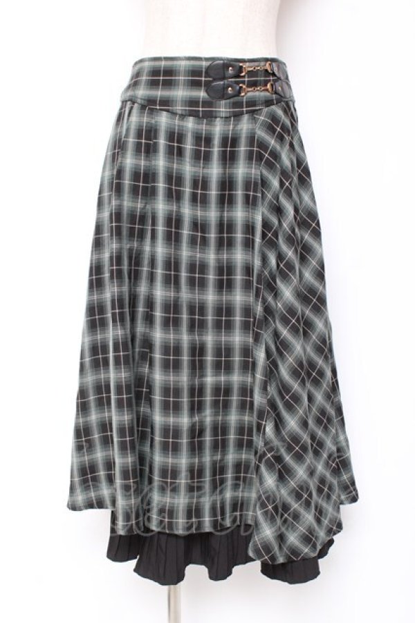 画像1: axes femme / 裾プリーツチェック柄スカート M 黒 Y-26-01-09-153-AX-SK-SZ-ZY (1)