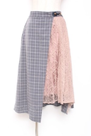 画像: axes femme / チェック×レースイレヘムスカート M グレー Y-26-01-09-156-AX-SK-SZ-ZY