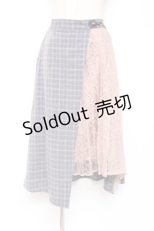 画像: axes femme / チェック×レースイレヘムスカート M グレー Y-26-01-09-156-AX-SK-SZ-ZS