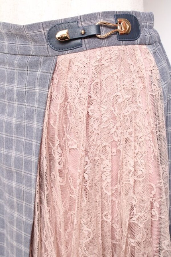 画像3: axes femme / チェック×レースイレヘムスカート M グレー Y-26-01-09-156-AX-SK-SZ-ZY (3)
