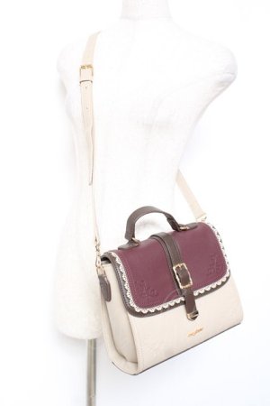 画像: axes femme / スカラ配色薔薇エンボスバッグ  ワイン Y-26-01-09-020-AX-BG-SZ-ZY